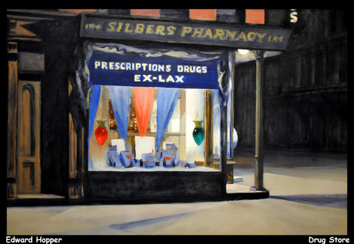 edward-hopper - -drug-storeupscaled Poster Canvas Print Art Painting Decor Repri