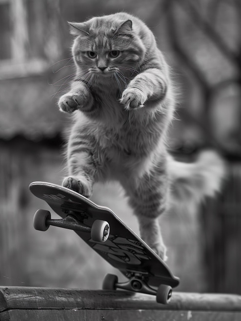 Cat Skateboarding-6-3by4 Poster Canvas Funny Annimals Pritnt A0 A1 A2 A3 A4 A5 A