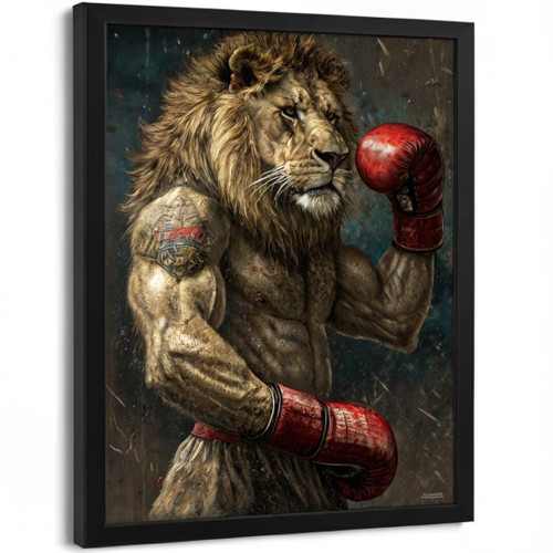 Regal Lion Boxer Quirky Animal Wall Art Print Lion Boxing Poster Art Lion Print