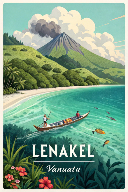 Tropical Paradise Lenakel, Vanuatu - Vibrant Travel Poster Art Print Poster Movi