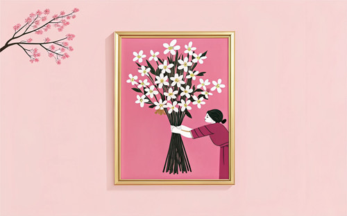 Bunch Of Daisies Pop Pink Spring Floral Art Print - Unframed A6 A5 A4 A3 A2 A1 -