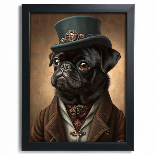 Black Pug Wall Art Print Victorian Gentleman Portrait Dog Poster Art Pug Gift (4