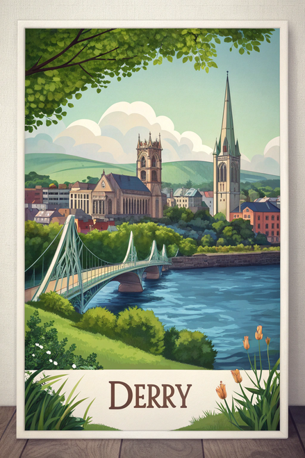 Captivating Derry Cityscape Poster - Irish Landmark Watercolor Art Print Poster