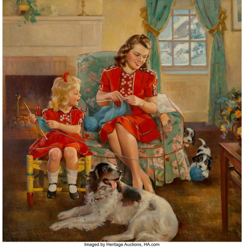 Frederick Sands Brunner (American, 1886-1954). The Knitting Lesson, circa 1949.