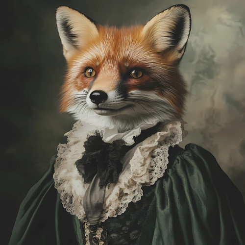 Gentelman Fox with a traditional, formal outfit featuring a rich green velvet ja