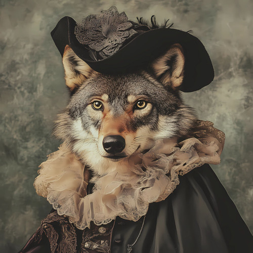 Lady Wolf with a unique and artistic touch, dressed in a detailed outfit that in