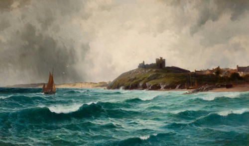 William Joseph King Coastal Scene Criccieth Castle Boat Cloud Seascape Waves Coa