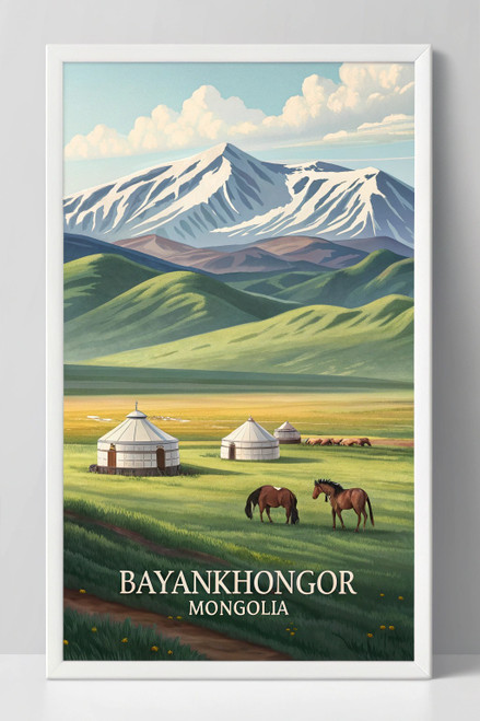 Mesmerizing Bayankhongor Mongolia Travel Poster - Majestic Steppes Landscape Art