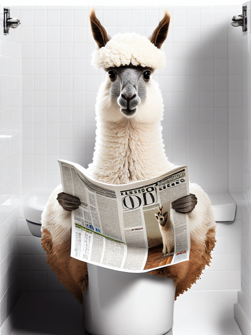 Alpaca on Toilet 3by4 Poster Canvas Funny Annimals Pritnt A0 A1 A2 A3 A4 A5 A6