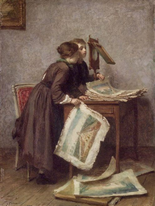 Pierre-Edouard Frere - Children Looking at Prints 1855 Poster Canvas Movie Film