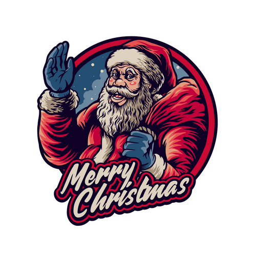 Santa Claus Merry Christmas with bag Artwork Illustrations Poster Canvas Movie F