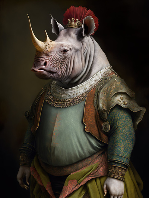 Aristocratic Rhino 3by4 Poster Canvas Funny Annimals Pritnt A0 A1 A2 A3 A4 A5 A