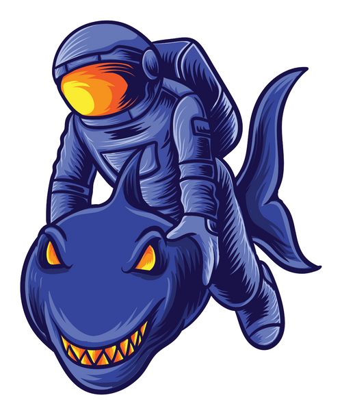 224. Astronaut with shark sticker Fun Gift Poster Canvas Print A0 A1 A2 A3 A4 A5