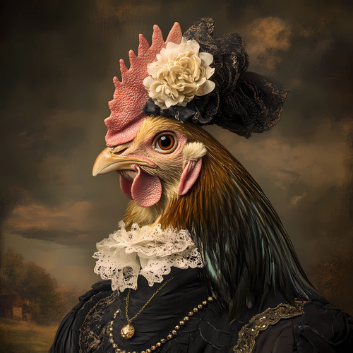 Regal Rooster with a head accessory inspired by Victorian fashion Poster Canvas