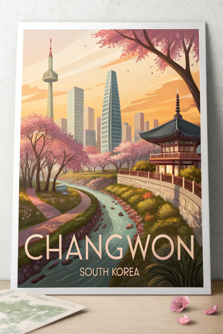 Majestic Changwon South Korea Travel Poster - Vibrant Cityscape Art Print Poster