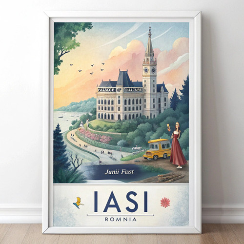 Iasi Romania Travel Poster - Palace of Culture Watercolor Art Print Poster Canva