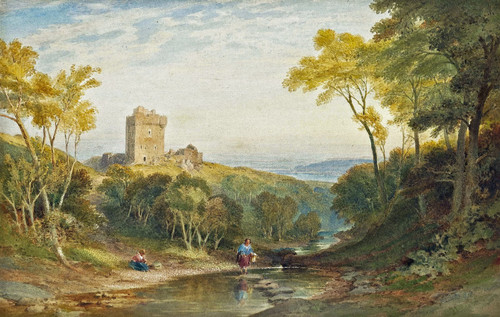 William Leighton Leitch - Figures before Roslin Chapel- near Poster Canvas Movie