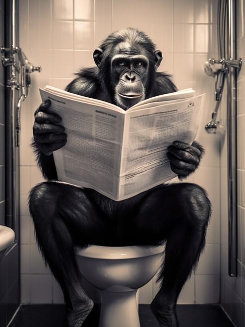 Bonobo on Toilet-1--3by4 Poster Canvas Funny Annimals Pritnt A0 A1 A2 A3 A4 A5 A