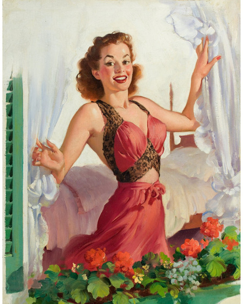 Gil Elvgren - Pinup Girl - Peering Through the Window Poster Canvas Movie Film P