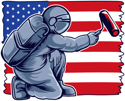156. Astronaut Painting US Flag Fun Gift Poster Canvas Print A0 A1 A2 A3 A4 A5 A