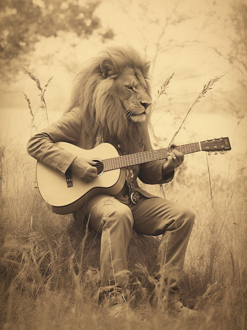 Lion Playing Guitar-1--3by4 Poster Canvas Funny Annimals Pritnt A0 A1 A2 A3 A4 A