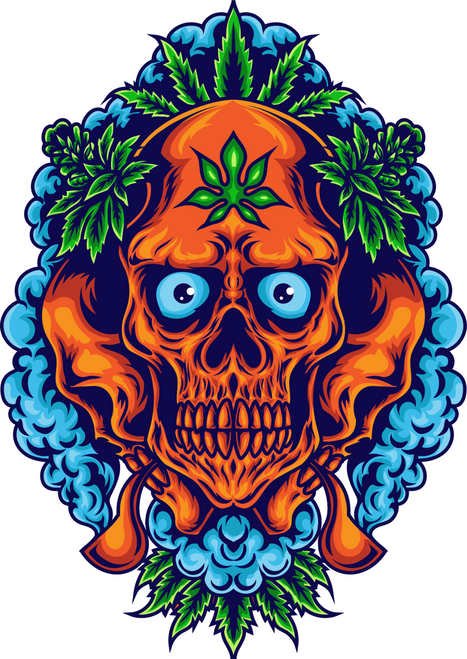 232. Cannabis skull with weed smoke Fun Gift Poster Canvas Print A0 A1 A2 A3 A4