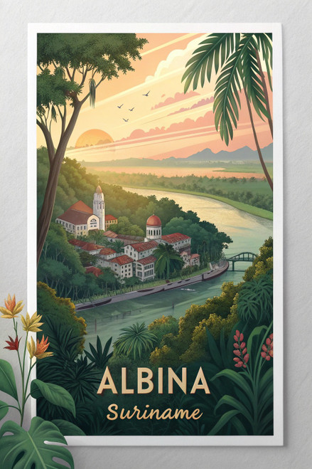 Enthralling Albina, Suriname Travel Poster - Tropical Rainforest City Art Print