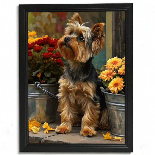 Yorkshire Terrier Art Print Floral Wall Art, Dog Lover's Decor Yorkie Dog Gift (