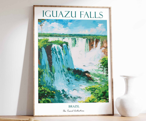 2_Iguazu Falls Travel Poster, Iguazu Falls Print, South America Travel Art, Sout
