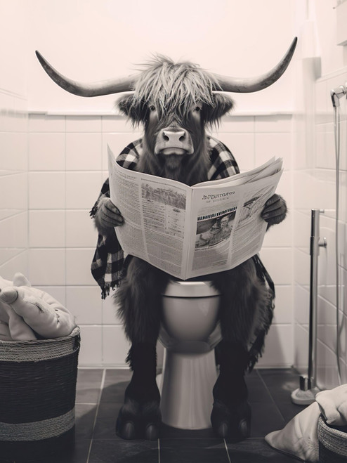 Highland Cow on Toilet-5--3by4 Poster Canvas Funny Annimals Pritnt A0 A1 A2 A3 A