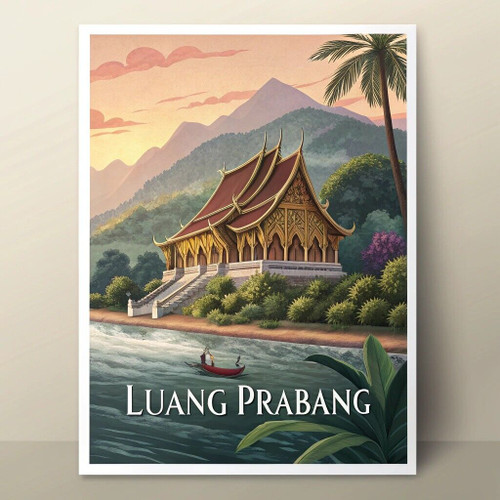 Luang Prabang Laos Travel Poster - Vintage-Inspired Watercolor Art Print Poster