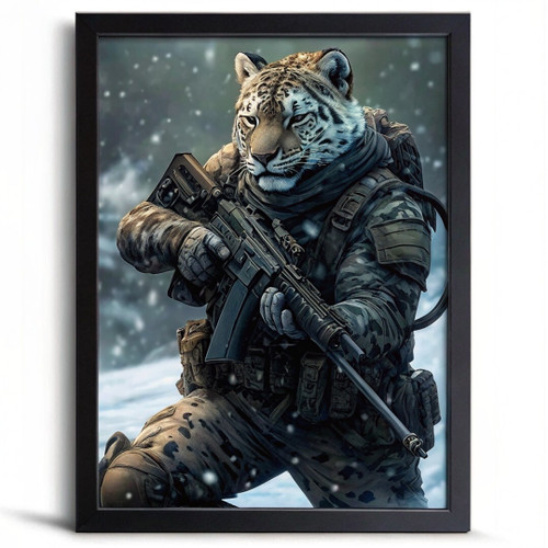 Snow Leopard Soldier Wall Art Print Animal Artwork Print Big Cat Snow Leopard Po