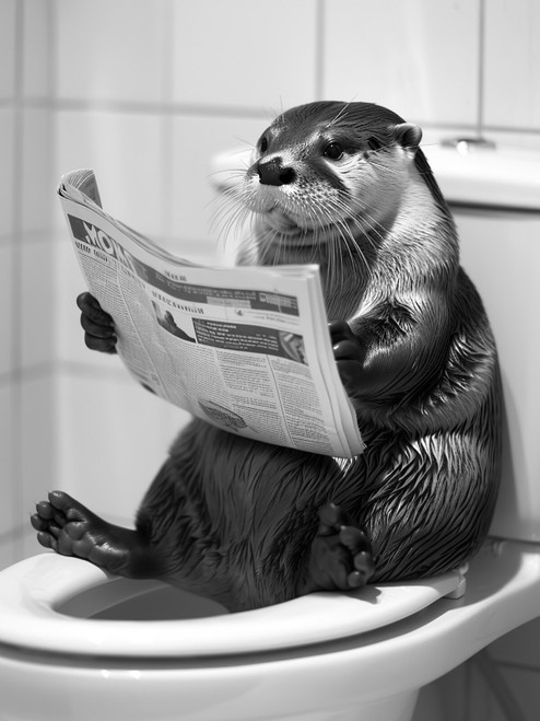 Otter on Toilet-BlackAndWhite-3by4 Poster Canvas Funny Annimals Pritnt A0 A1 A2
