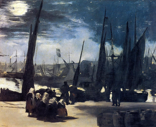 Edouard Manet - Moonlight over Bologne Harbor - 1869 Poster Canvas Movie Film