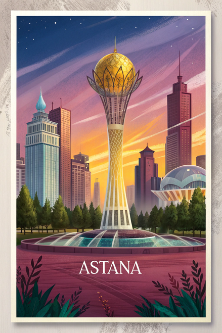 Astana Kazakhstan - Majestic City Skyline Travel Poster Art Print Poster Canvas