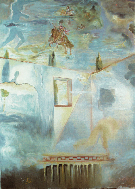 Gala in a patio watching the sky Dali 1981