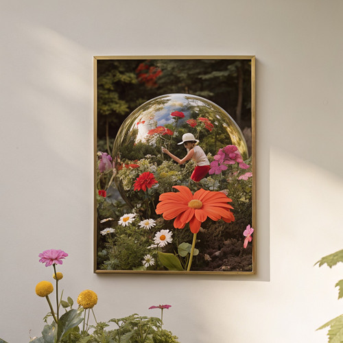 Disco ball amongst the colourful flowers art print - Disco ball mirrorball 60s 7