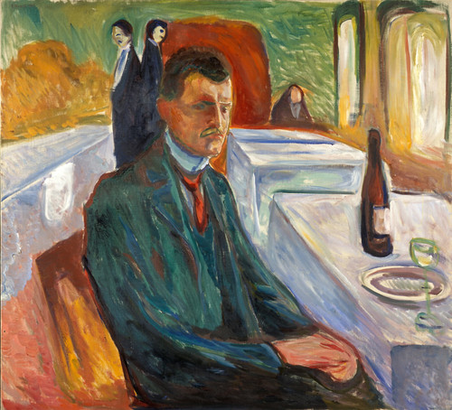 Edvard Munch - Self-portrait with a bottle of wine 1906 Poster Canvas Movie Film