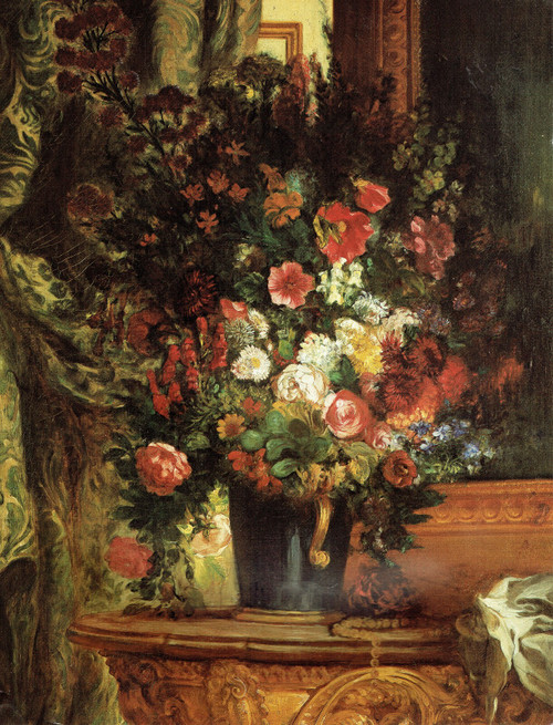 Delacroix- A Vase of Flowers on a Console-1848-50 Art Gallery Poster Canvas Prin