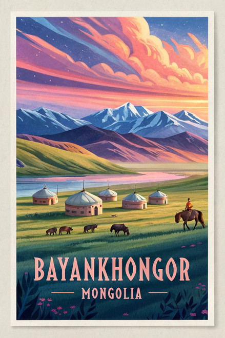 Magnificent Bayankhongor City Mongolia - Exotic Travel Poster Art Print Poster M