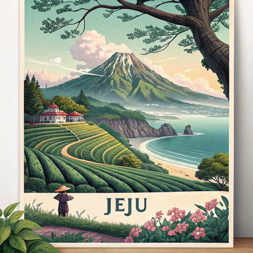 Jeju Island, South Korea Travel Poster - Hallasan Mountain Art Print Poster Canv