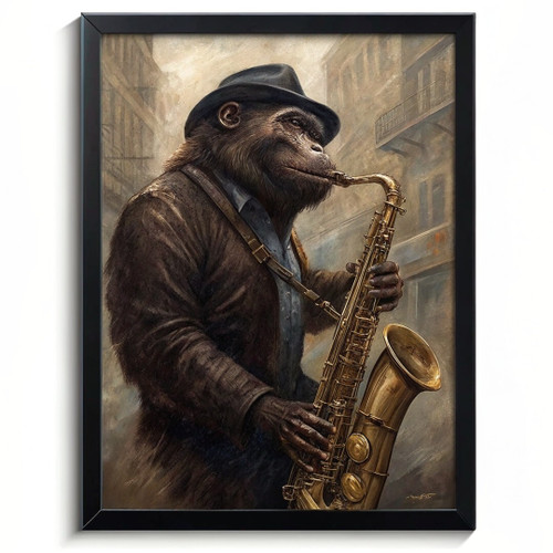Gorilla In A Suit Wall Art Gorilla Playing Saxophone Anthropomorphic Ape Print P