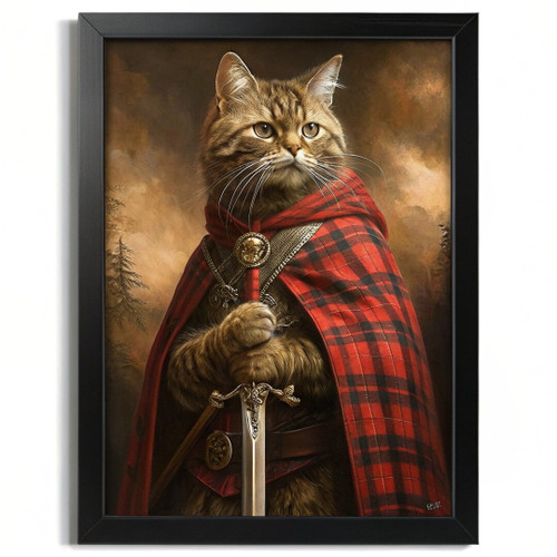 Noble Guardian Tabby Cat Traditional Scottish Tartan Art Print for Home Decor Po