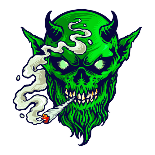 Angry Devil Marijuana Smoke Illustrations Fun Gift Poster Canvas Print A0 A1 A2