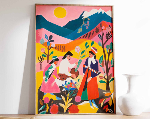 2_Chile Art Print, Vintage Chilean Floral Poster, Indigenous art, Folk Art Poste