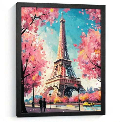 Eiffel Tower Wall Art Paris Print Pink Blossoms Landscape Cityscape Art Print (2