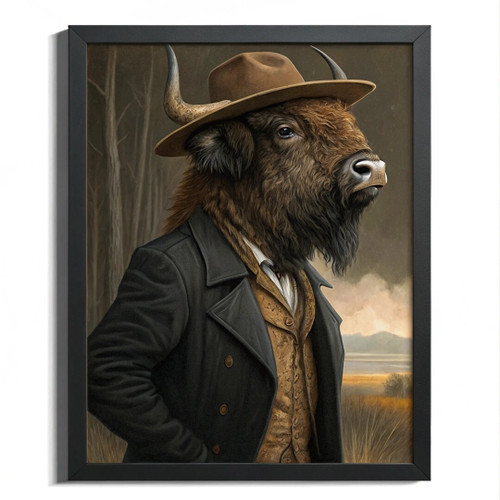 Bison In A Suit Art Print Vintage Animal Wall Art Contemporary Animal Artwork (1