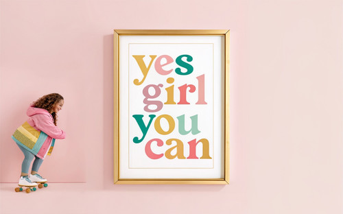 Yes Girl You Can Text Quote Colourful Art Print - Unframed A6 A5 A4 A3 A2 A1 - G
