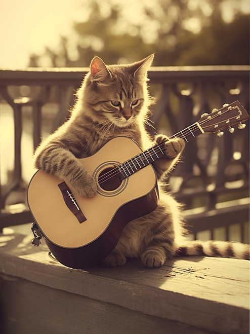 Cat Playing Guitar-1--3by4 Poster Canvas Funny Annimals Pritnt A0 A1 A2 A3 A4 A5