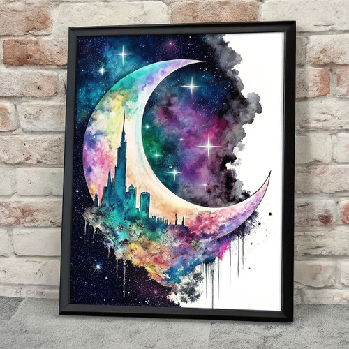 Rainbow Crescent Moon Art Print 30x40cm Framed Wall Art Whimsical Home Decor (2)